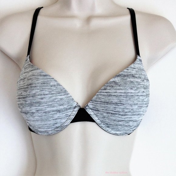PINK Victoria's Secret Bra 32D Heather Gray Wear Everywhere Push Up U/W Padded - Picture 1 of 9